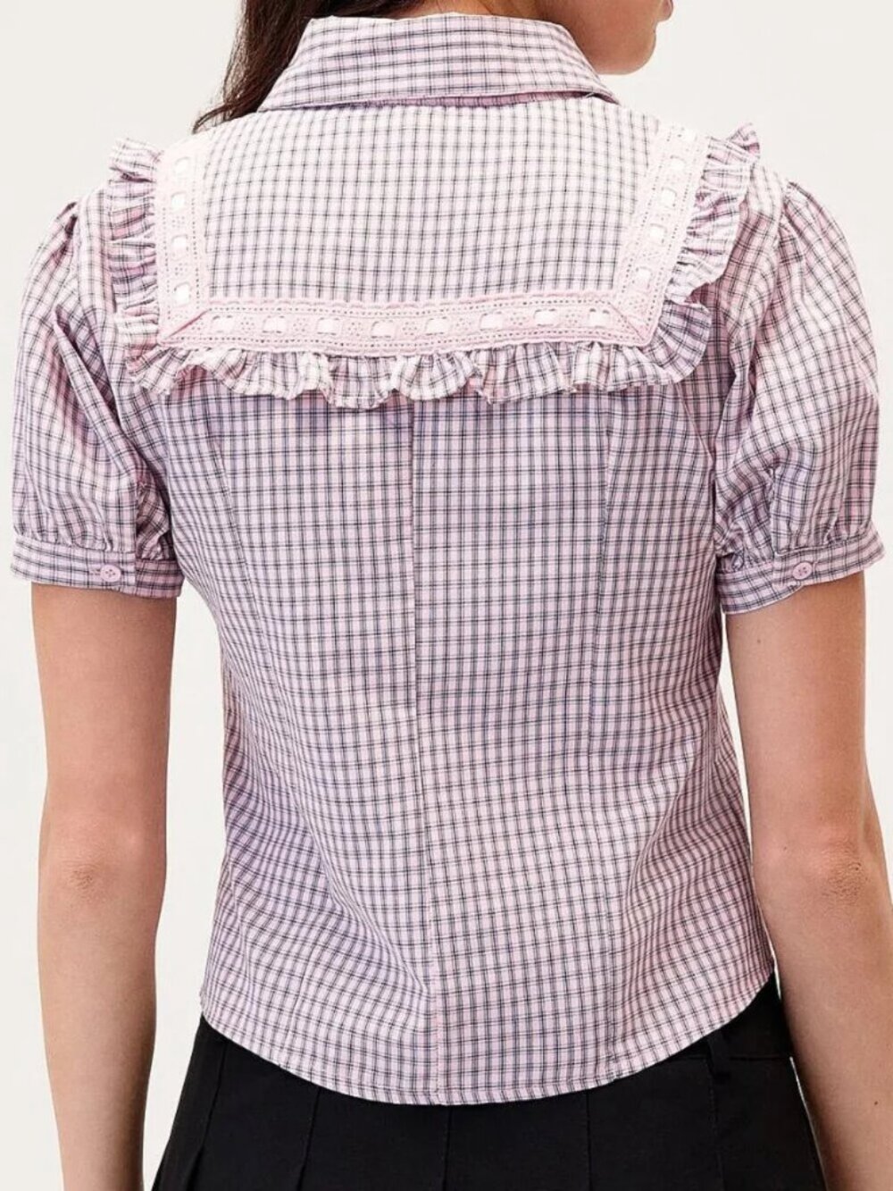 Lace ribbon puff-sleeve shirt - Picture 2 of 3